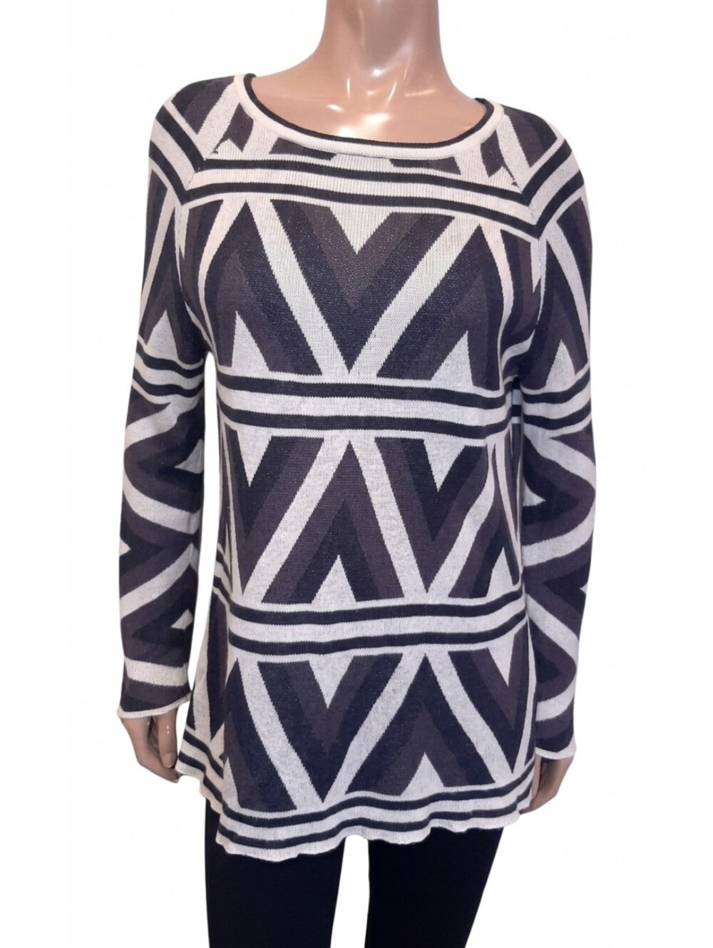 Harve Bernard Zig Zag Premium Knit Sweater Soft Rayon Blend Striped Size Small